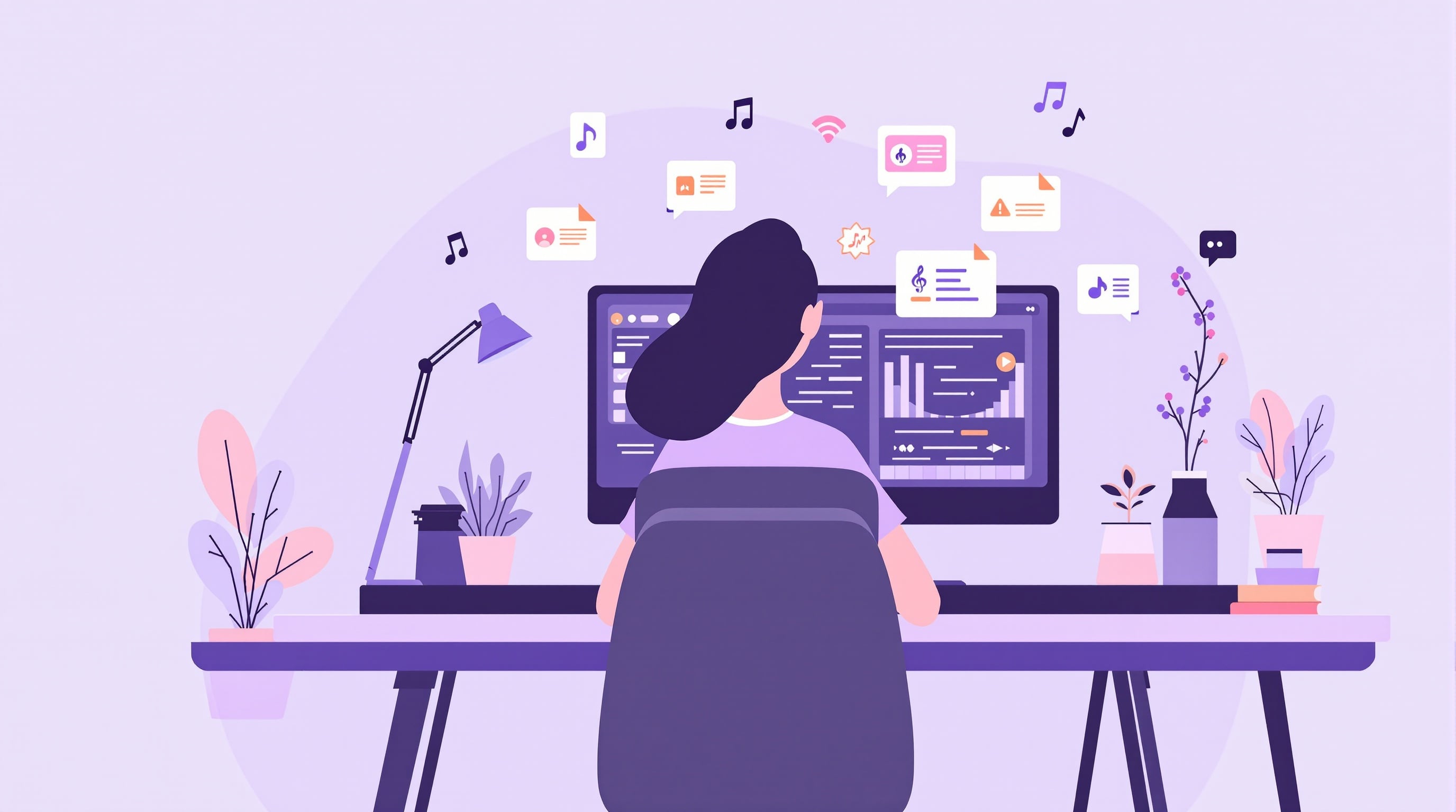 Music catalog management workspace illustration
